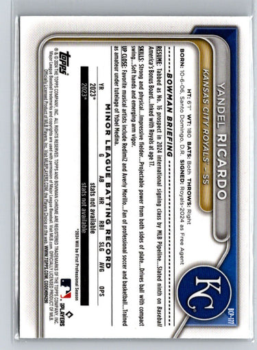 2024 Bowman Chrome - Prospects Mojo Refractors #BCP-177 Yandel Ricardo i72
