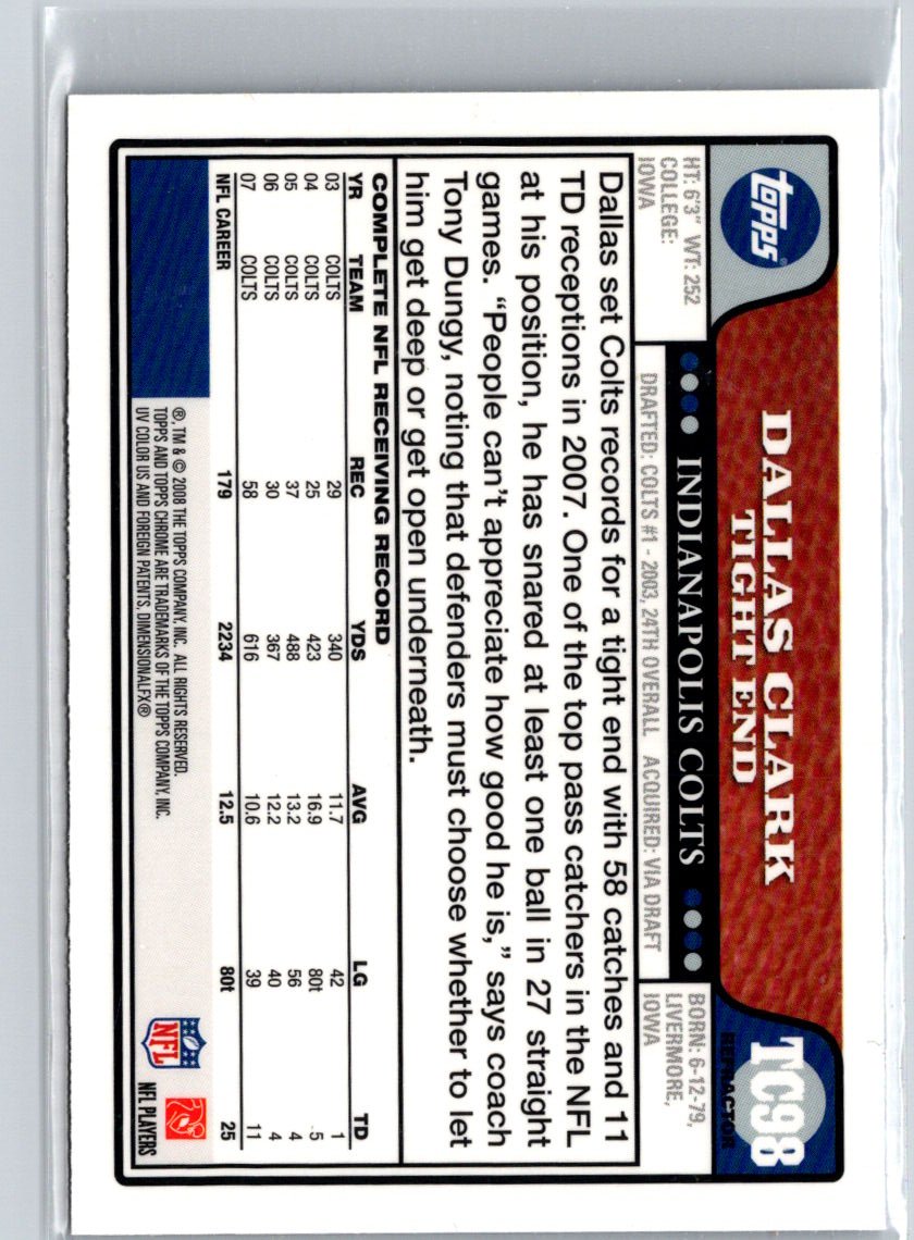 2008 Topps Chrome #TC98 Dallas Clark Blue Refractors i70