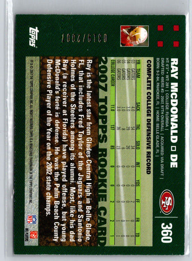 2007 Topps #360 Ray McDonald Copper #/2007 i68