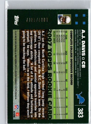 2007 Topps #383 A.J. Davis Copper #/2007 i68