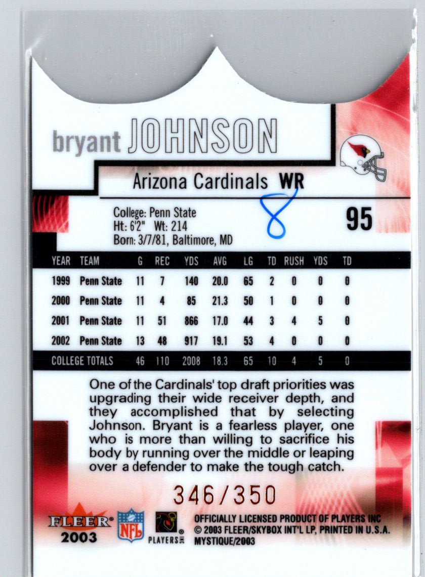 2003 Fleer Mystique #95 Bryant Johnson Rookie Blue #/350 i75