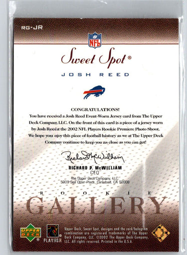 2002 Upper Deck Sweet Spot #RG-JR Josh Reed Rookie Gallery Jersey i76
