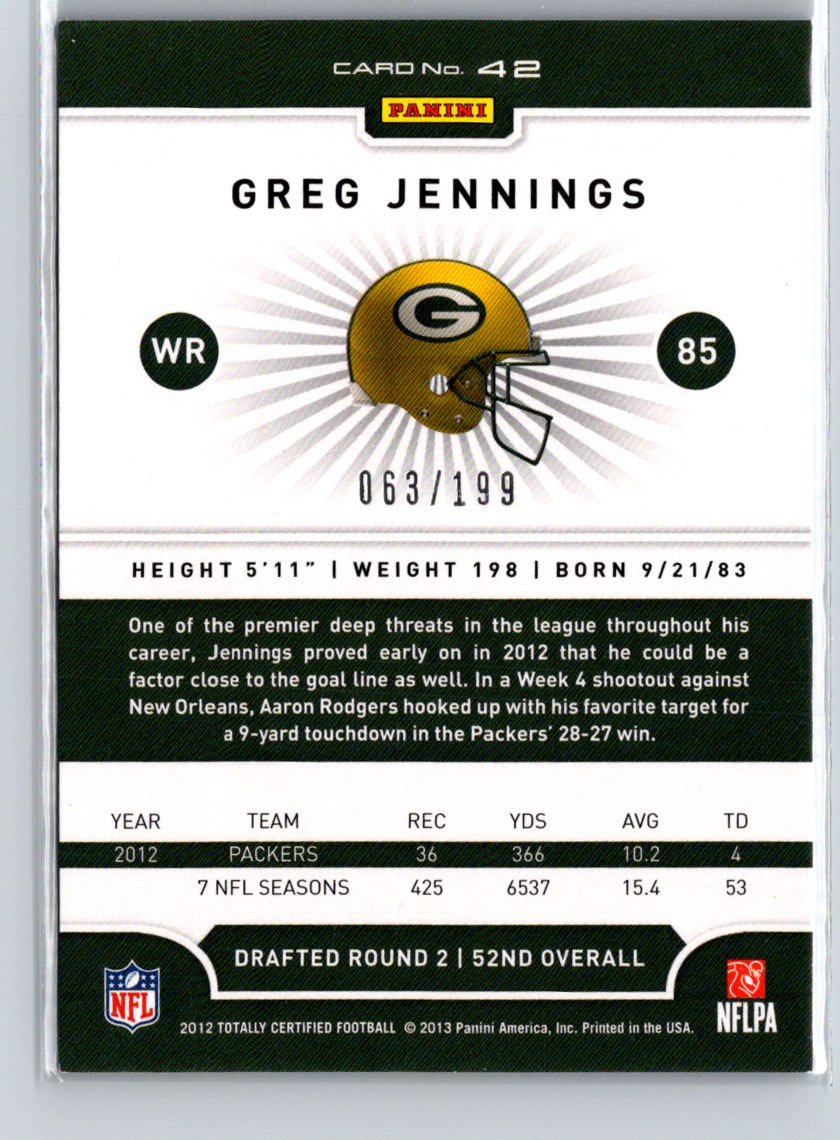 2012 Panini Totally Certified #42 Greg Jennings Blue #/199 i77