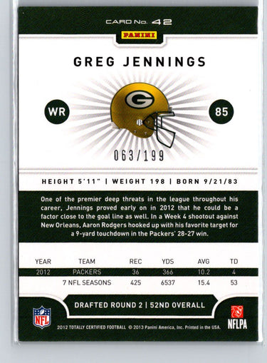 2012 Panini Totally Certified #42 Greg Jennings Blue #/199 i77