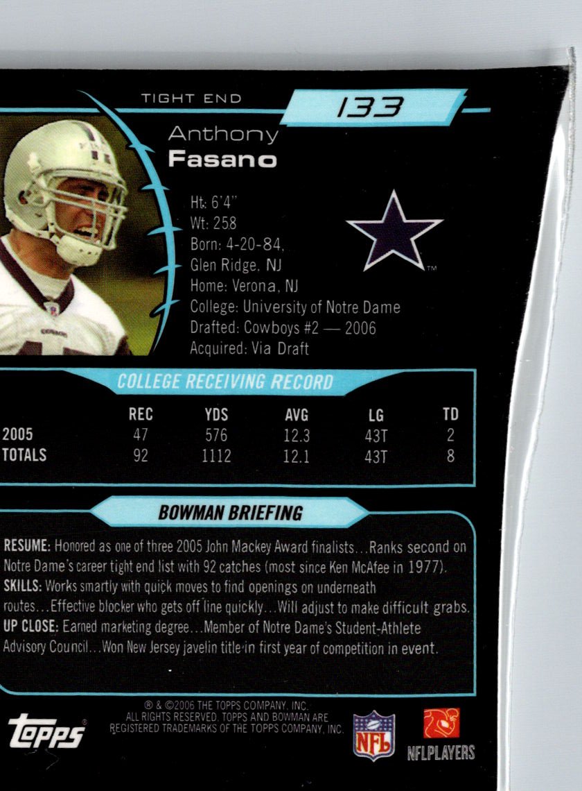2006 Bowman #133 Anthony Fasano Gold i77