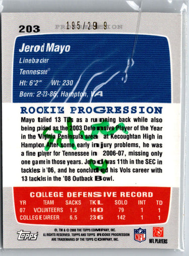 2008 Topps Rookie Progression #203 Jerod Mayo Silver #/299 i79