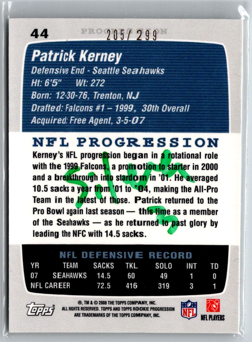 2008 Topps Rookie Progression #44 Patrick Kerney Silver #/299 i79