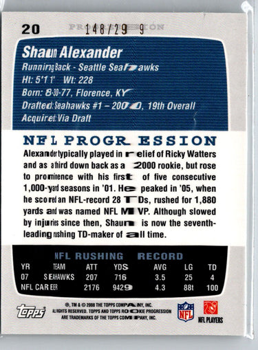2008 Topps Rookie Progression #20 Shaun Alexander Silver #/299 i80