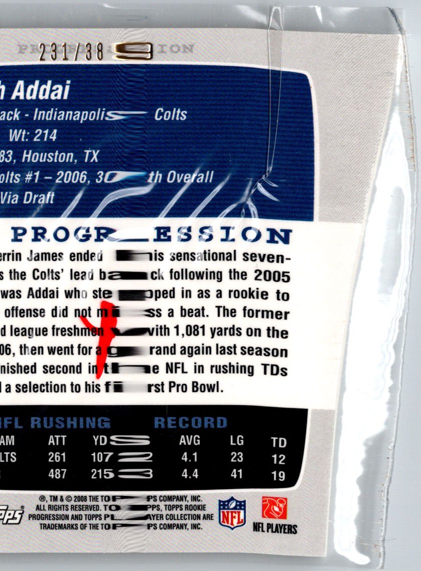 2008 Topps Rookie Progression #124 Joseph Addai Bronze #/389 i80