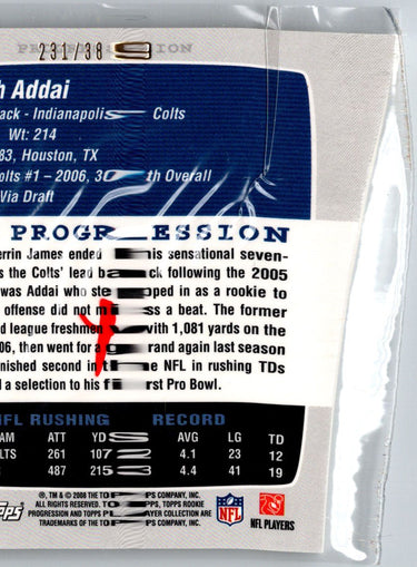 2008 Topps Rookie Progression #124 Joseph Addai Bronze #/389 i80