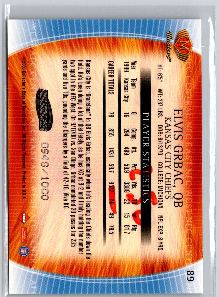 2000 Collector's Edge Masters #89 Elvis Grbac HoloSilver #/1000 i46