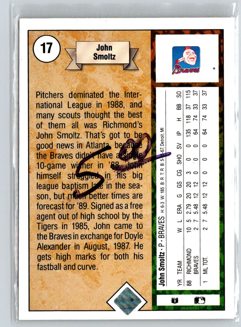 1989 Upper Deck #17 John Smoltz i50