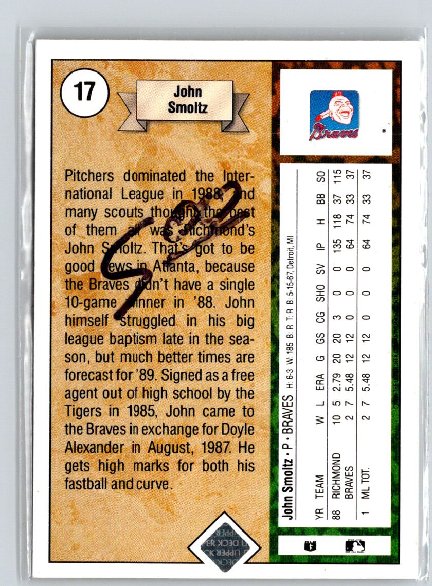 1989 Upper Deck #17 John Smoltz i50