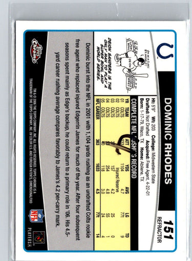 2006 Topps Chrome #151 Dominic Rhodes Refractors i50