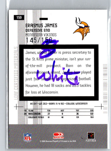 2005 Leaf Certified Materials #159 Erasmus James Mirror White #/150 i49