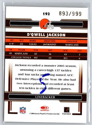 2006 Donruss Threads #192 D'Qwell Jackson #/999 i49