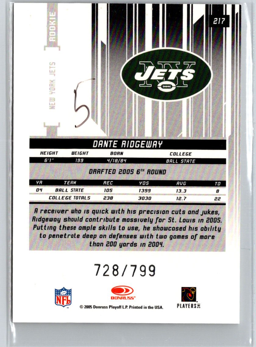 2005 Leaf Rookies & Stars #217 Dante Ridgeway #/799 i48