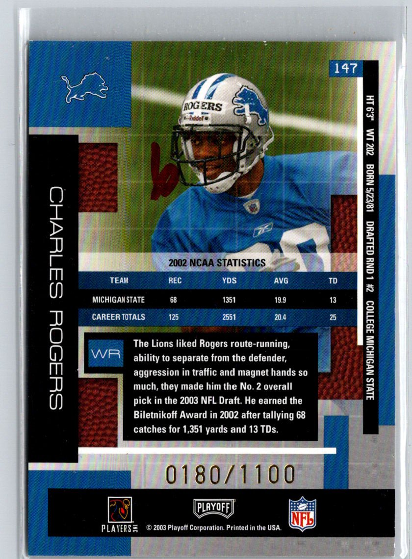 2003 Playoff Absolute Memorabilia #147 Charles Rogers #/1100 i48