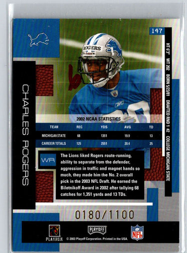 2003 Playoff Absolute Memorabilia #147 Charles Rogers #/1100 i48
