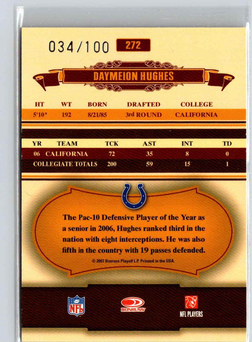2007 Donruss Classics #272 Daymeion Hughes Timeless Tributes Bronze #/100 i48