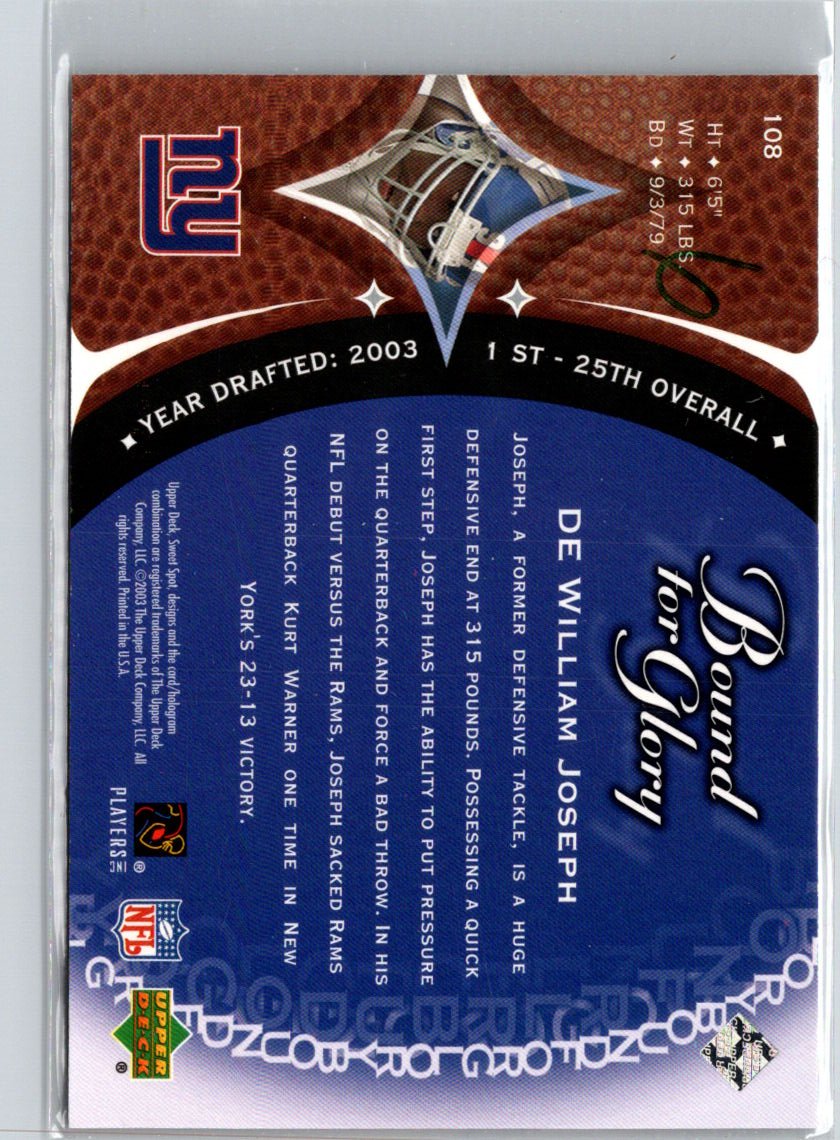 2003 Upper Deck Sweet Spot #108 William Joseph #/1500 i53