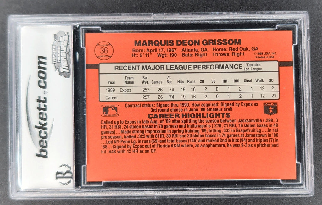 1990 Donruss #36c Marquis Grissom Graded Slab BCCG 10 H02