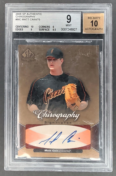 2006 SP Authentic Matt Cain Chirography Auto BGS 9 #/75 Graded Slab H02