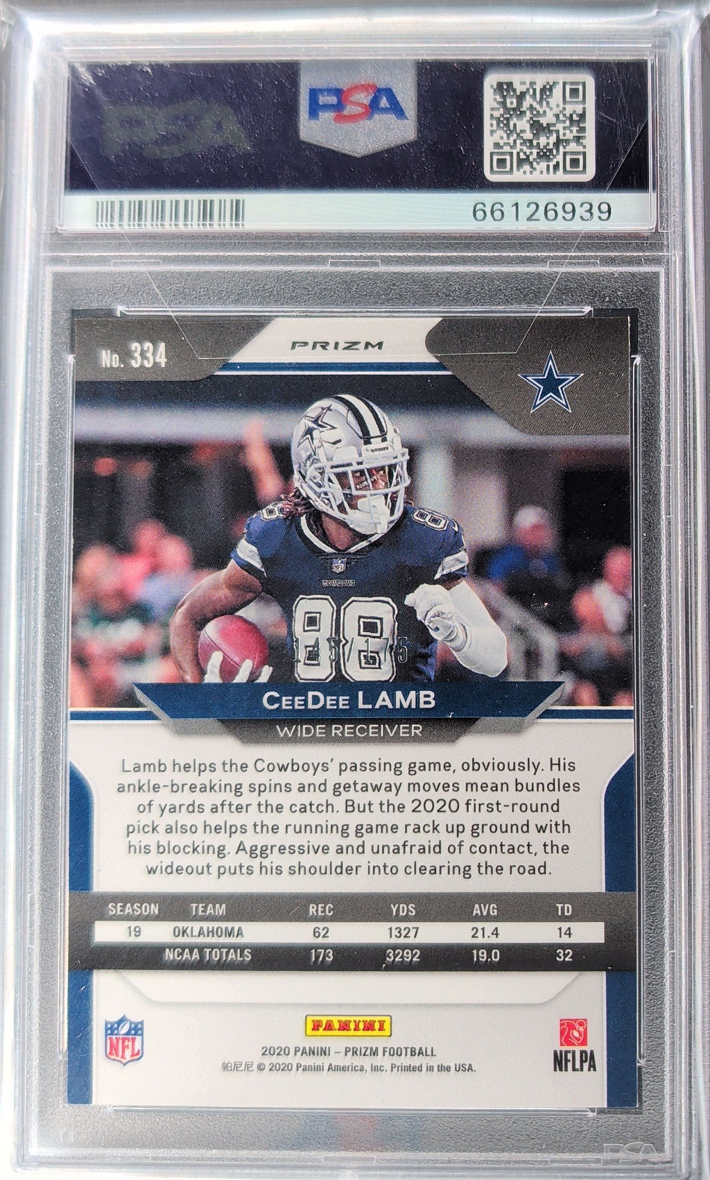 2020 Panini Prizm #334 CeeDee Lamb Prizm Hyper #/175 Graded Slab H03