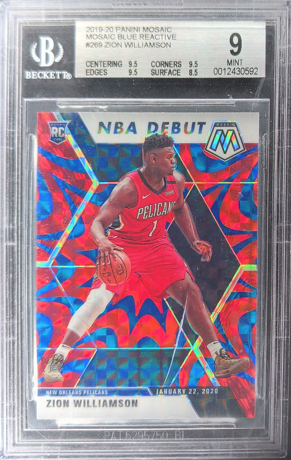 2019-20 Panini Mosaic #269 Zion Williamson Reactive Blue BGS 9 H03