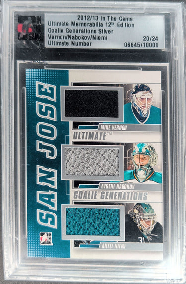 2012-13 ITG Memorabilia Mike Vernon Evgeni Nabokov Antti Niemi /24 Slab H04