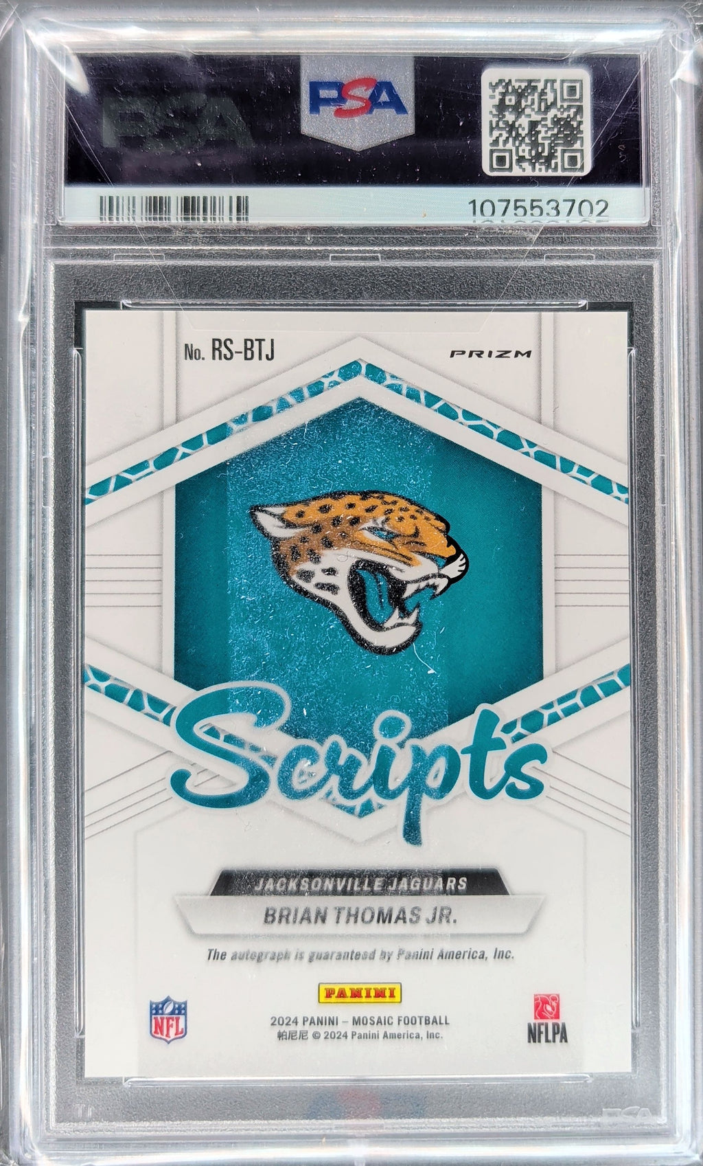 2024 Panini Mosaic #RS-BTJ Brian Thomas Jr. Rookie Scripts PSA 10 Slab H04