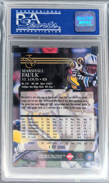 2000 Collector's Edge EG #143 Marshall Faulk Uncirculated PSA 9 Slab H04