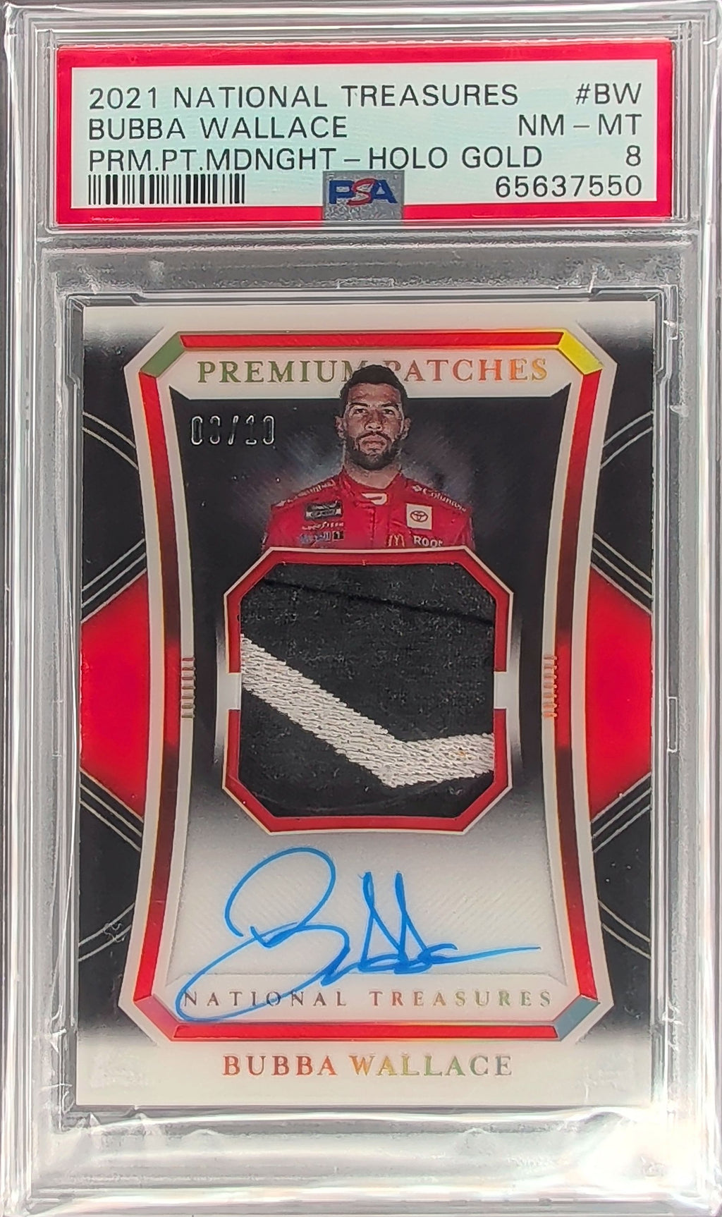 2020 National Treasures Bubba Wallace Patches Auto Gold #/10 Graded Slab H04