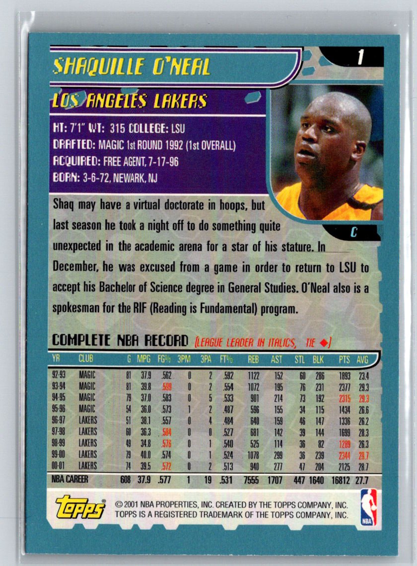 2001-02 Topps #PP1 Shaquille O'Neal Pre-Production J01