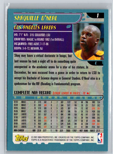 2001-02 Topps #PP1 Shaquille O'Neal Pre-Production J01