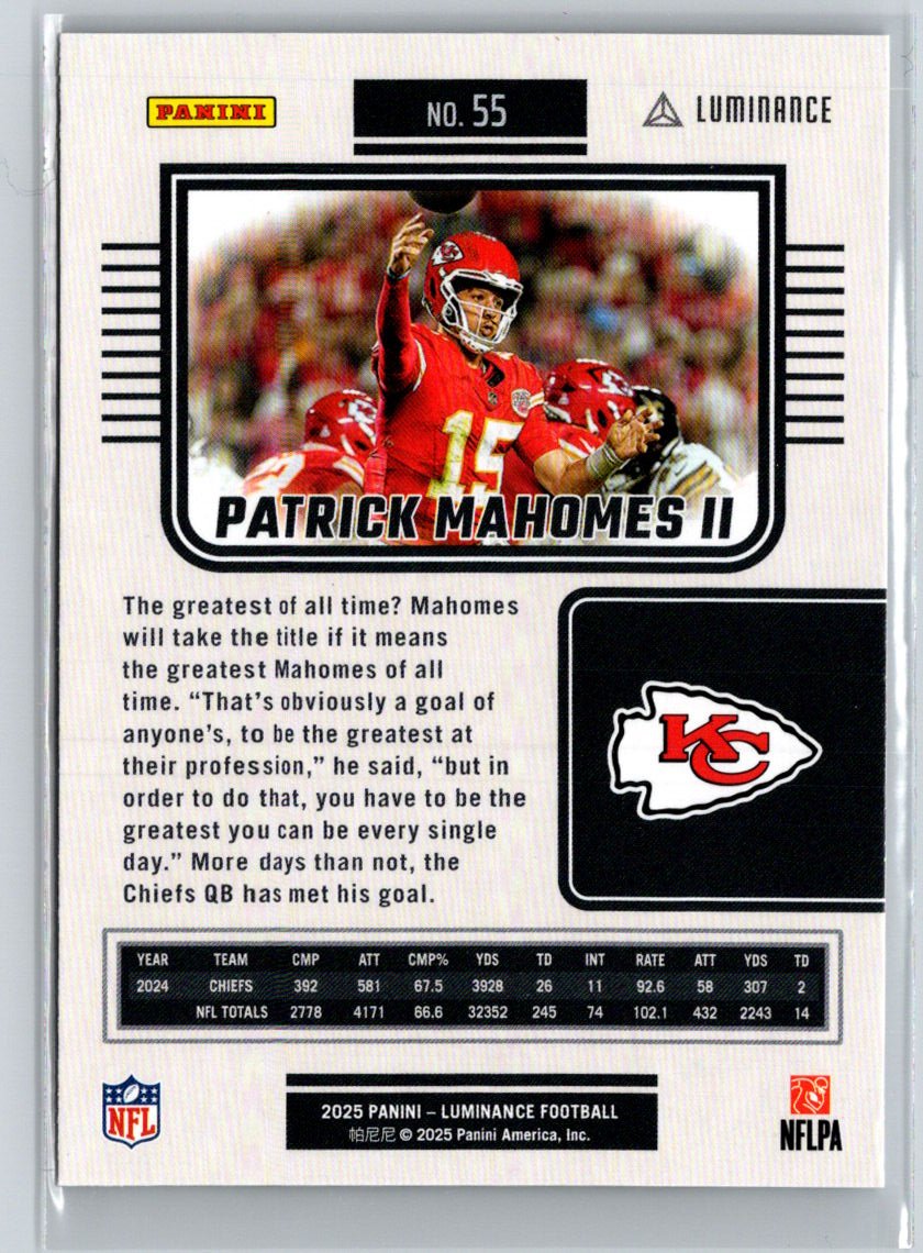 2025 Panini Luminance #55 Patrick Mahomes II J02