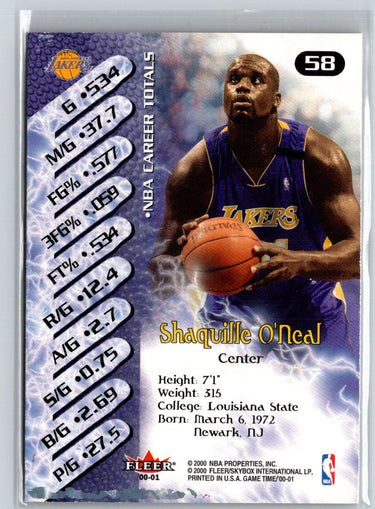 2000-01 Fleer Game Time #58 Shaquille O'Neal J03