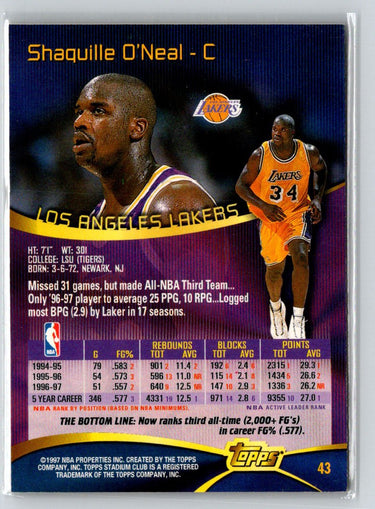 1997-98 Stadium Club #43 Shaquille O'Neal J03