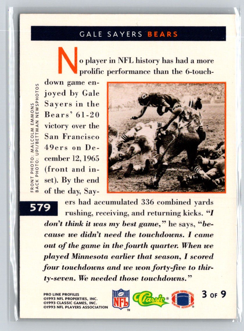 1993 Pro Line Profiles #579 Gale Sayers J04