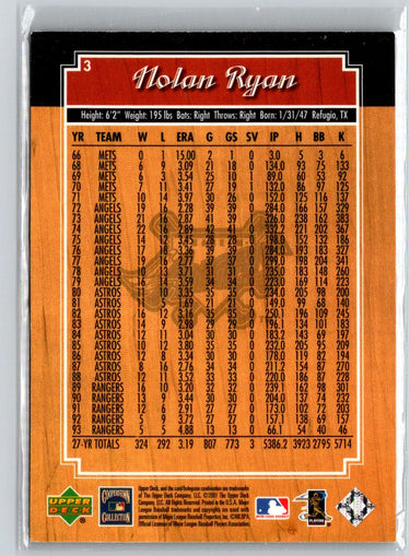2001 Upper Deck Legends #3 Nolan Ryan J05
