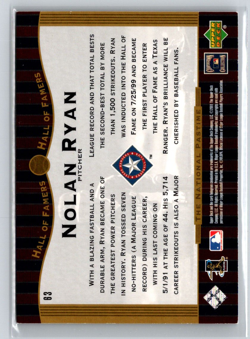 2001 Upper Deck Hall of Famers #63 Nolan Ryan J06