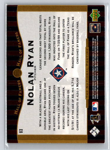 2001 Upper Deck Hall of Famers #63 Nolan Ryan J06