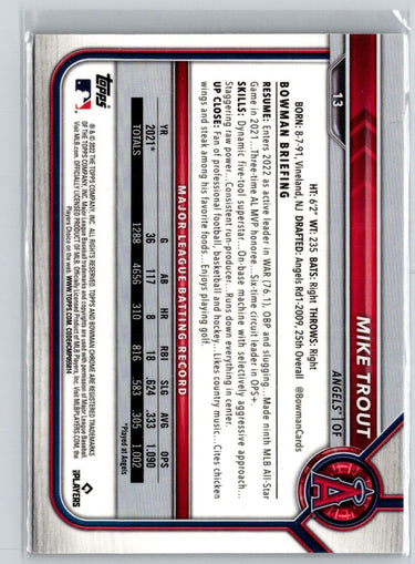 2022 Bowman Chrome #13 Mike Trout J08