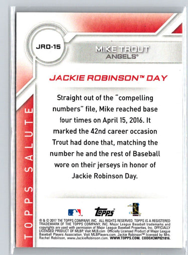 2017 Topps #JRD-15 Mike Trout Jackie Robinson Day J10