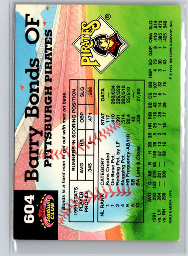 1992 Stadium Club #604b Barry Bonds J12
