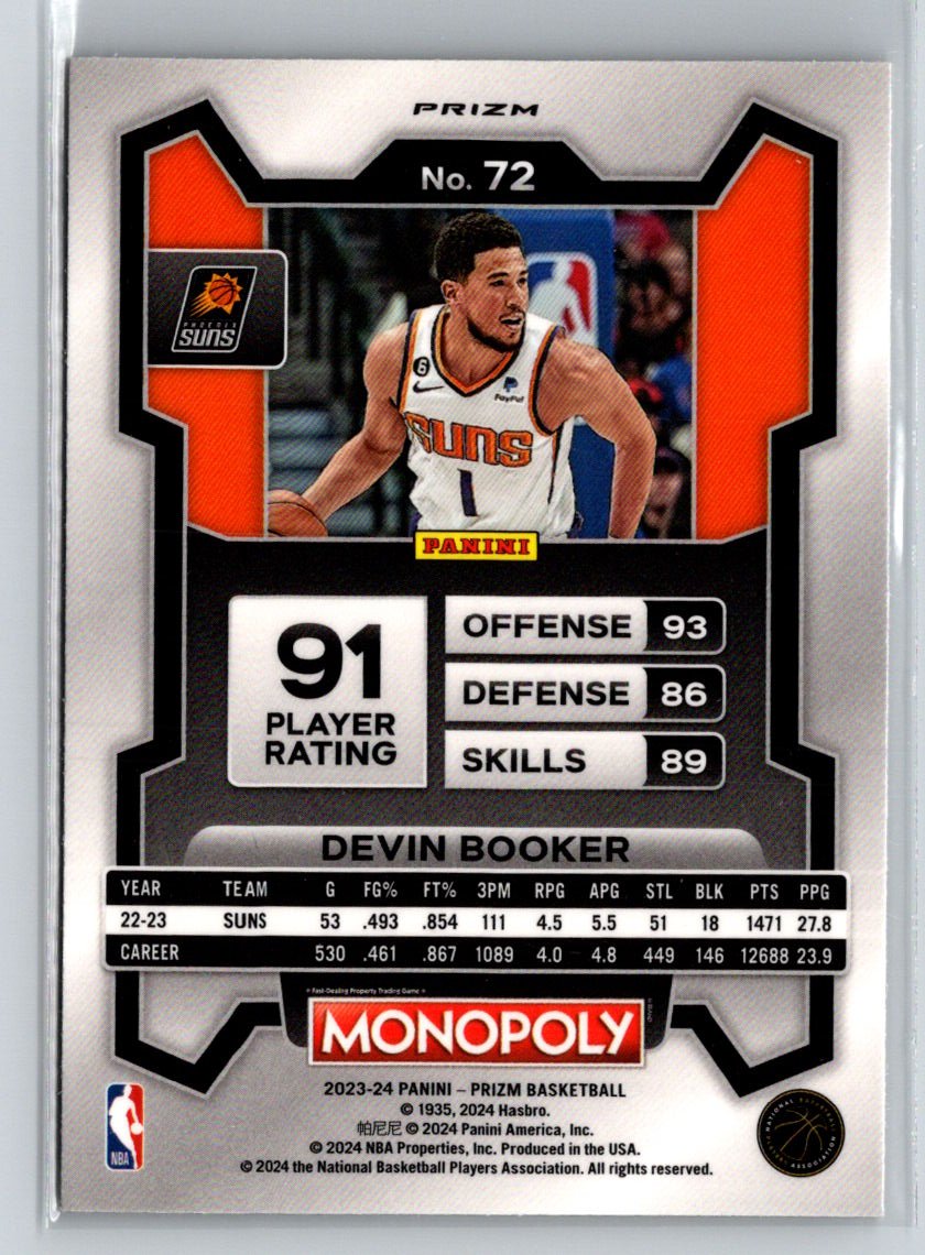 2023-24 Panini Prizm Monopoly #72 Devin Booker Monopoly Man Red Pattern J12