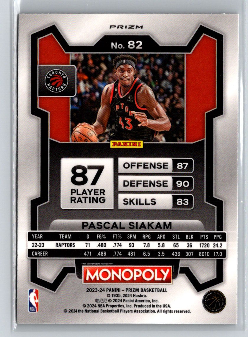 2023-24 Panini Prizm Monopoly #82 Pascal Siakam Monopoly Man Red Pattern J12