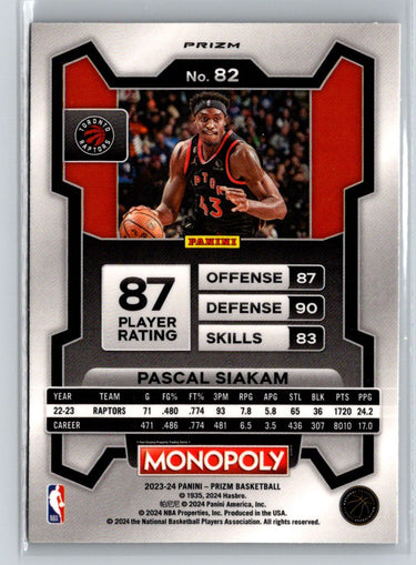 2023-24 Panini Prizm Monopoly #82 Pascal Siakam Monopoly Man Red Pattern J12