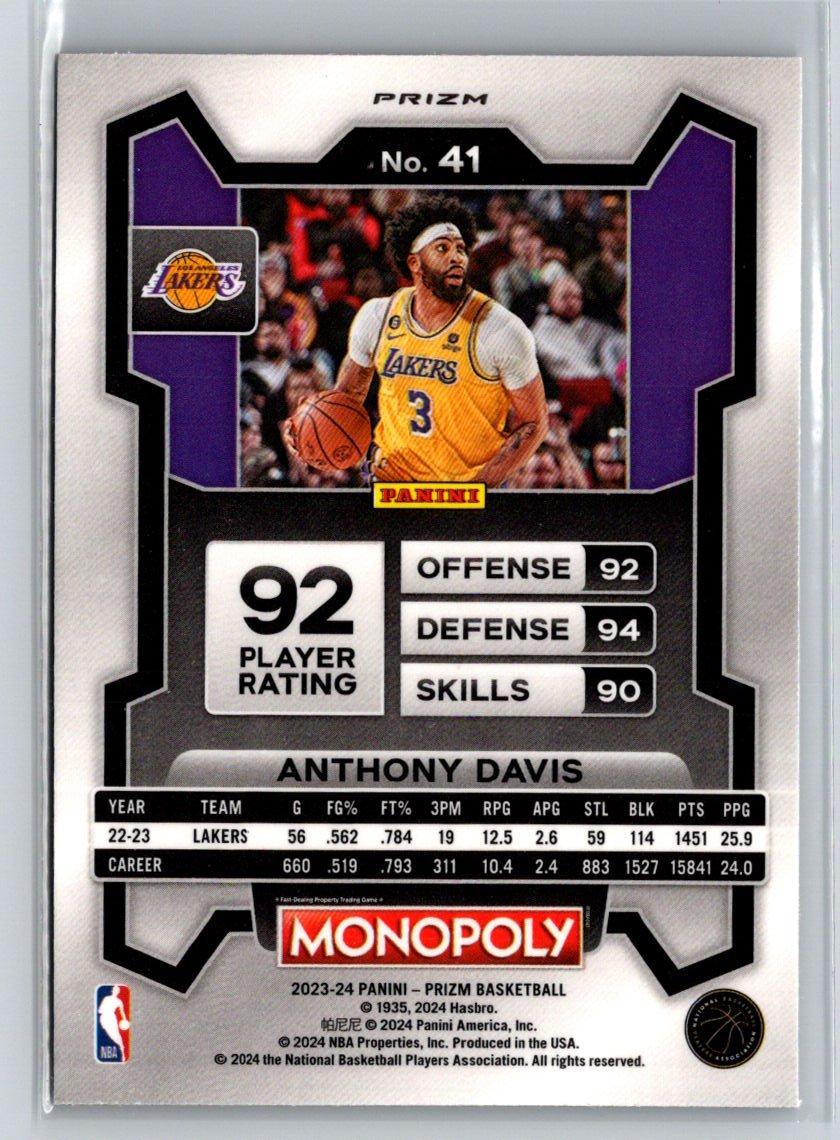 2023-24 Panini Prizm Monopoly #41 Anthony Davis Monopoly Man Red Pattern J12