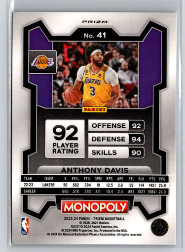 2023-24 Panini Prizm Monopoly #41 Anthony Davis Monopoly Man Red Pattern J12